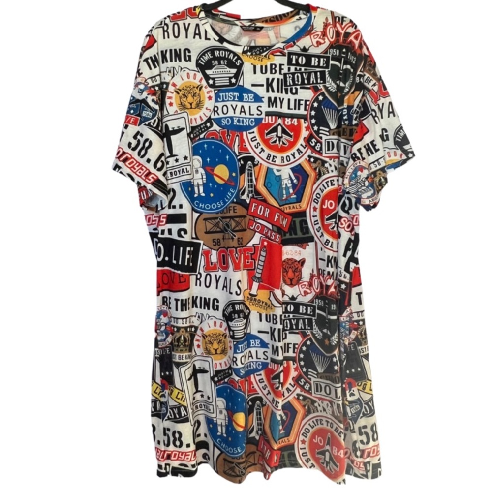 SHEIN Curve womens Size 3XL all over print crew neck tshirt dress
